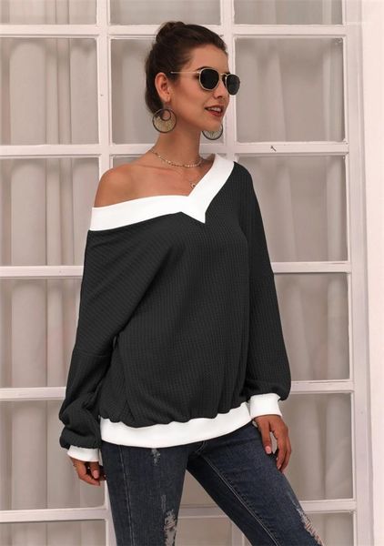 

patchwork color women strapless knit sweater spring autumn long sleeve casual famale tees, White