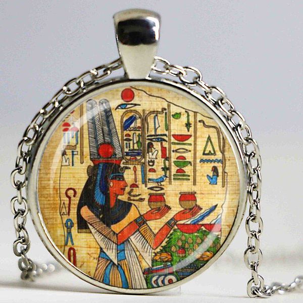 

pendant necklaces arrival cleopatra glass dome necklace egyptian art diy handmade jewelry queen vintage charm unique gift, Silver