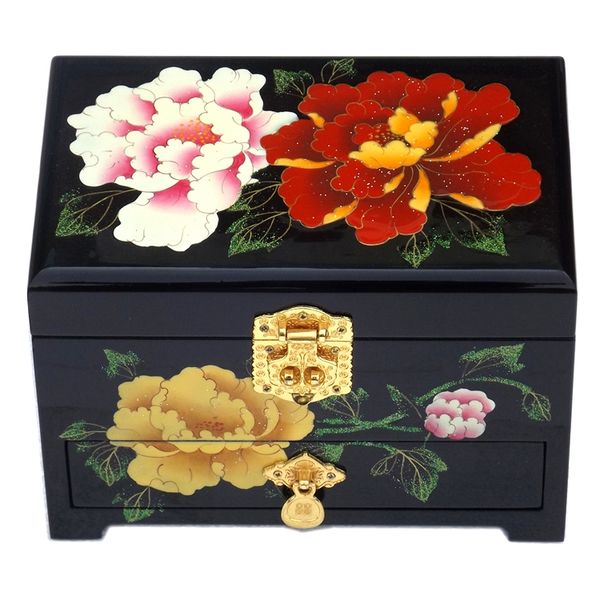 3-lagige Lackwaren-chinesische dekorative Holzkiste mit Schloss, Heimdekoration, Schubladengriffe für Schmuckset, Aufbewahrungsbox, Hochzeitsgeschenke, Make-up-Hüllen