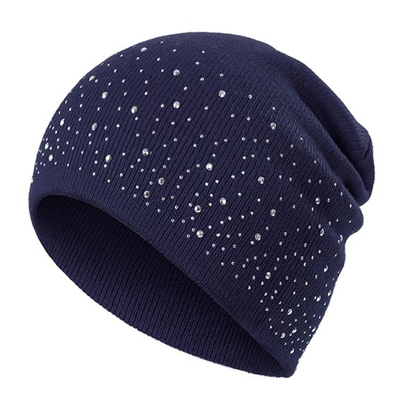 

new women's winter hat knitted beanie hats for ladies rhinestone autumn knit beanies for women designer bonnet gorro, Blue;gray