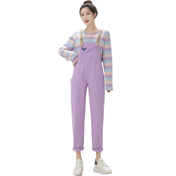 

women's jeans cute butterfly embroidery denim jumpsuit women college rompers loose overalls harajuku cartoon animal bib pants, Blue