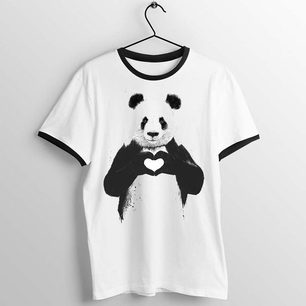 

черная отделка унисекс футболка прекрасный сердце панда работа printed tee