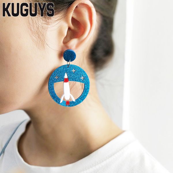 

dangle & chandelier kuguys round acrylic hollow out large drop earring for women fashion jewelry rockets cat penguin earrings, Silver