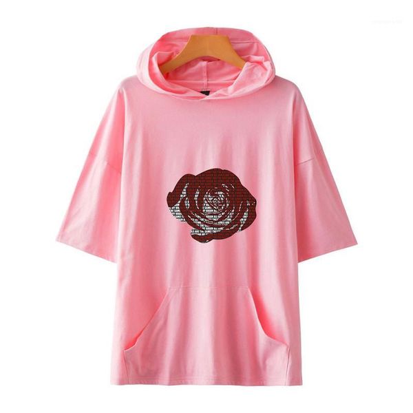 

print big pocket panelled mens hooded tees casual males clothing juice wrld mens designer tshirts fashion, White;black