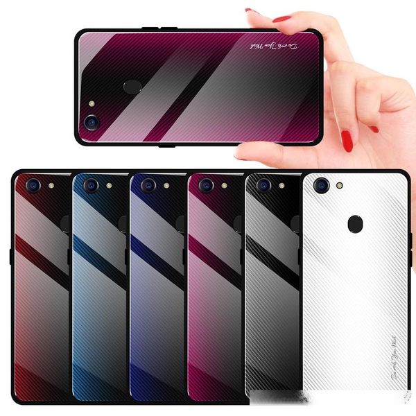 

shockproof gradient texture tempered glass phone case for oppo f5 f11 f3 case with soft silicone edge