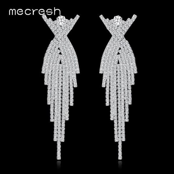 

mecresh silver color bride long hanging earrings crystal rhinestone tassel earrings for women wedding engagement jewelry eh1175