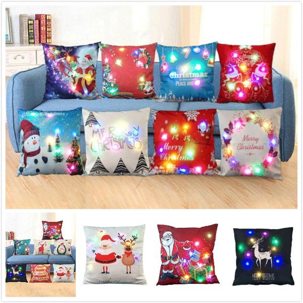 

45x45cm pillow cover led lights christmas cases xmas luminescent lamp back cushion covers pillowcase navidad new year decor 15 styles dhl