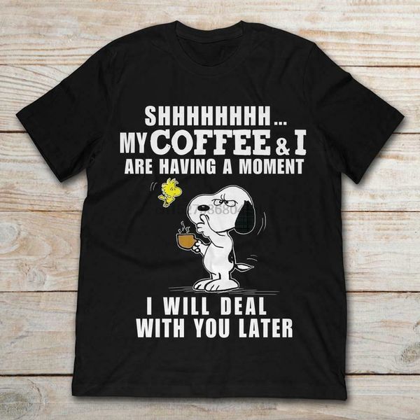 

my coffee and i are having a moment snoppy woodstock funny black t-shirt s-6xl