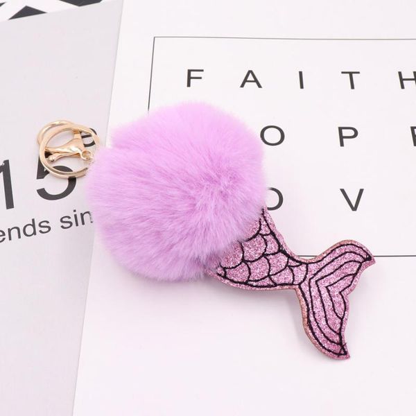 

key chain fish tail fur ball pom pom keychain ball pompom keychain artificial fur animal keychains gift wholesale, Silver