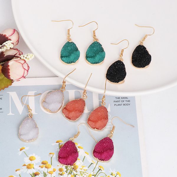 

candy color drusy drop earring bohemian summer statement geometrical hanging earrings women elegant party jewelry accessories, Silver