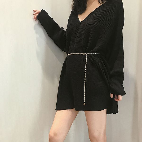 

female waist chain fashion vintage versatile geometric personality body chain for dress accessories waist belt women belt, Black;brown