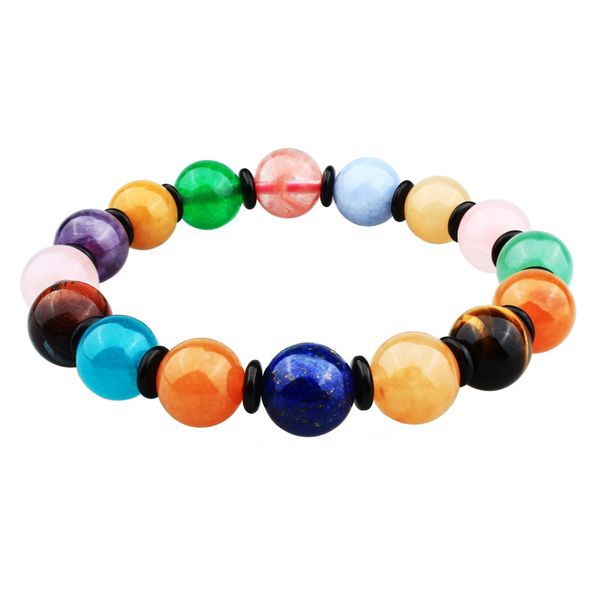 

hawson bracelet for women 10 mm multi-color stone beads mens tiger eye bracelets with elastic rope, Black