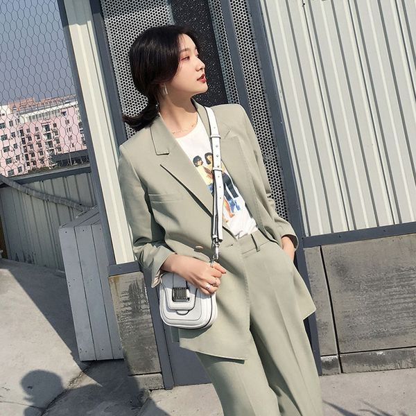 

british suit coat women's western style korean coat coatstyle autumn and winter 2020 new elegant professional straight pants two-piece, Gray