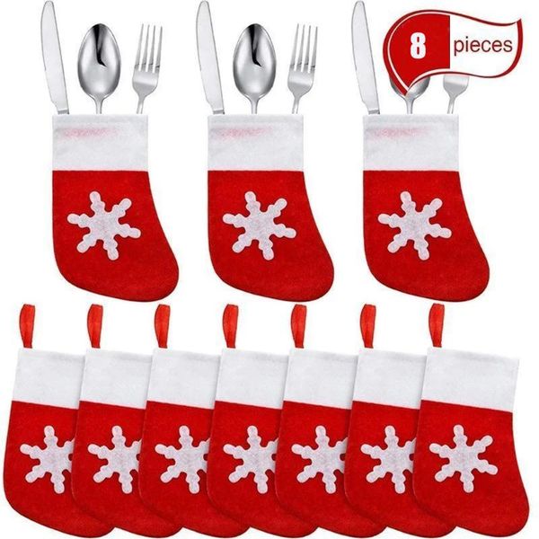 

8 pcs mini christmas stockings cutlery holder knife spoon fork bag christmas decor storage tool home decorative tableware cover