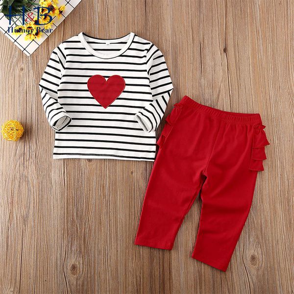 

юмор медведь детский костюм весна осень new baby cotton полосатый любовь вышитые топ + брюки 2pcs девочки одежда наборы, White