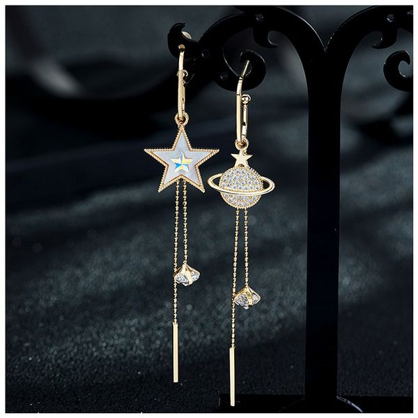 

dangle & chandelier pentagram earth tassel asymmetric earrings korean temperament long earring, Silver