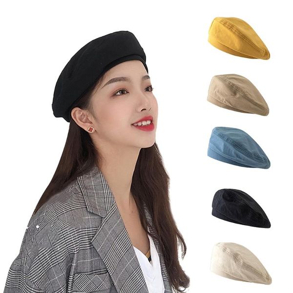 

women all-match thin beret hat adjustable rope simple solid color retro style cap circumference 56-58cm clothing accessories, Blue;gray