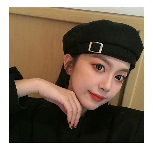 

berets female beret japanese autumn england style retro cotton and linen octagonal pumpkin hat painter hat 6 color 2020 new, Blue;gray