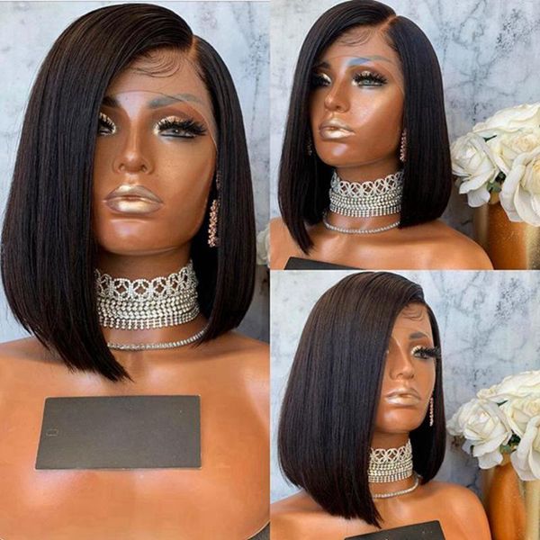 

lace wigs 180% density straight bob 13x6 front glueless wig brown virgin human hair baby #2 #4color, Black;brown