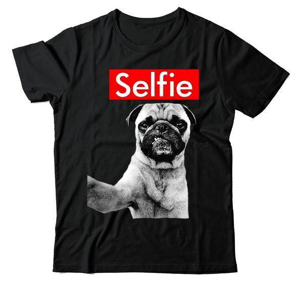 

pug selfie mugsfunny dog pug black t-shirt breathable tee shirt