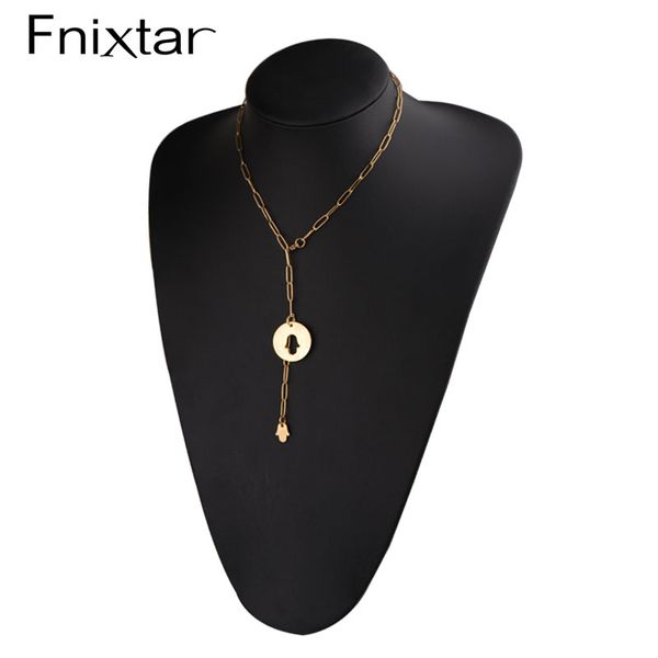 

fnixtar 20pcs/lot cute palms necklace stainless steel sweater chain necklace pendant for women men 2020 fashion jewelry, Silver