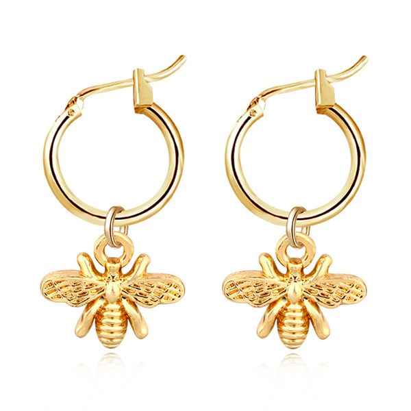

fashion cute bee hoop earrings with pendant gold silver color lovely fashion earrings jewelry decorations, Golden;silver