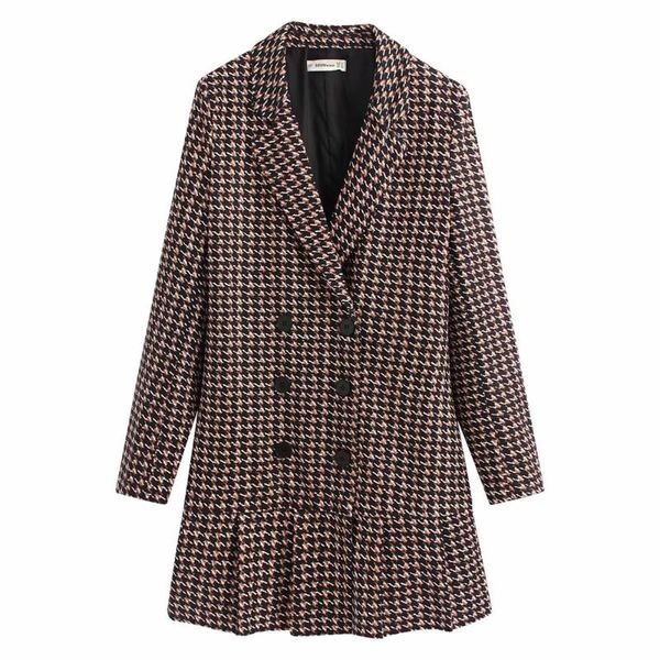 

casual dresses women's fall lapel long sleeve double breasted dress thousand bird pattern suit outerwear 08739199330, Black;gray