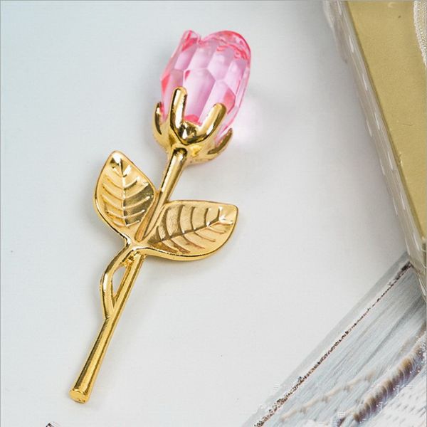 

50pcs pink crystal rose with silver/gold metal long stemm in gift box wedding birthday party giveaways valentine's day souvenir