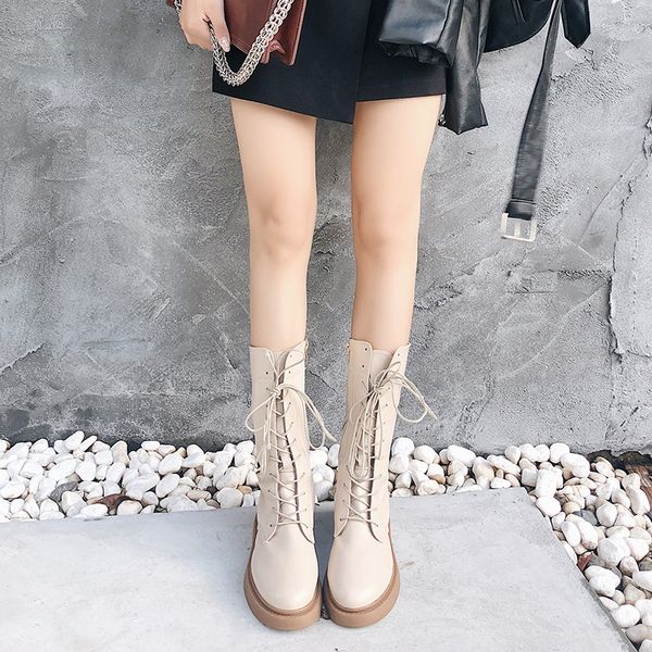 

зимние ботинки женщин колена высокие сапоги крестов привязали дама обуви не скользит износостойкую кожу botas mujer af426, Black