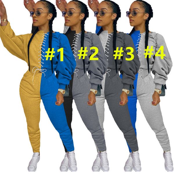 

women tracksuit patchwork color long sleeve sweater pants leggings two pieces set outfits autumn winter casual sports suit d91503, Gray