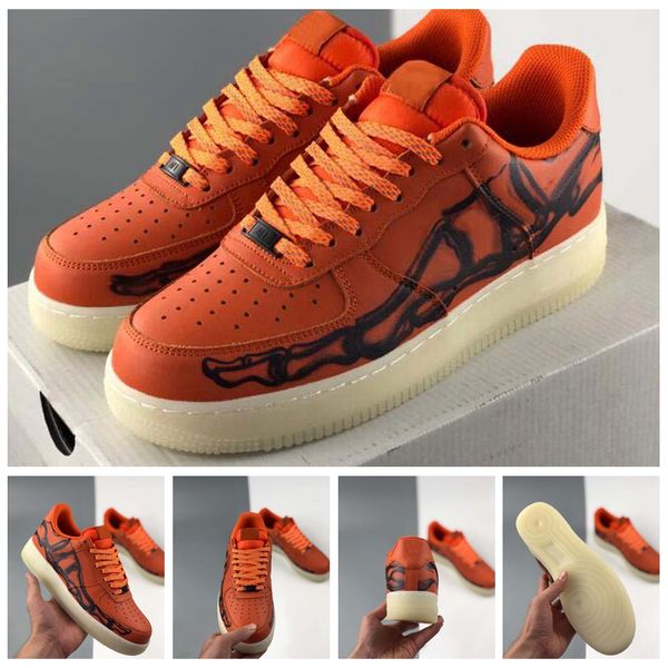 

2020 new release orange skeleton qs mens running shoes women sneakers1s halloween skateboard sneakers trainers zapatos size 36-45