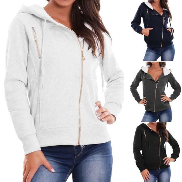 

women's jackets womail jacket and coats 2021 plush zipper solid color hooded coat women fashion slim long sleeve outwear s-3xl, Black;brown