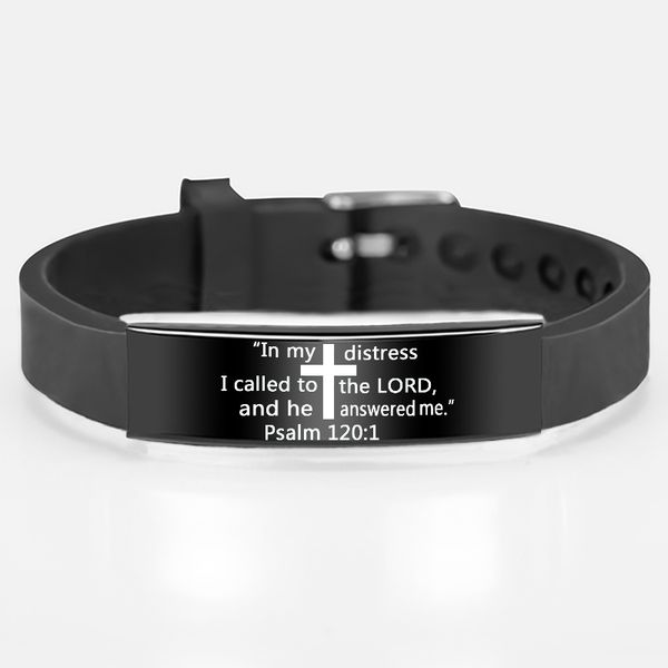 

fashion black cross scripture quote bracelet stainless steel silicone bracelets for men christian bible jewelry, Red;blue