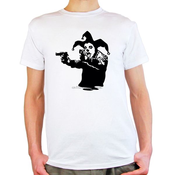 

короткие печатается o шея тонкая menshort рукава печать футболка бэнкси street art graffiti joker clown пистолеты jester футболки