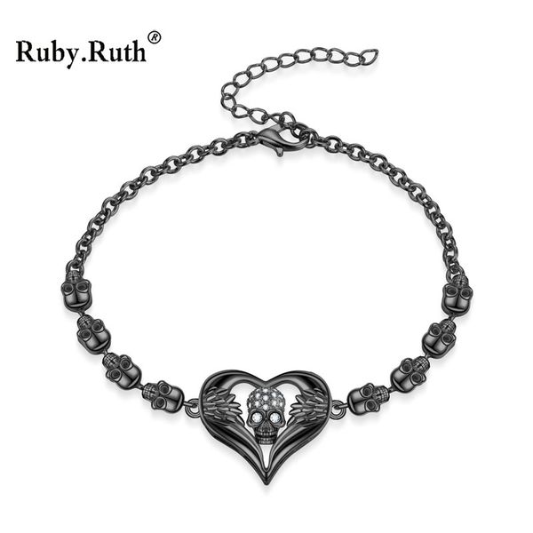 

link, chain angel heart zircon crystals skull bracelet women bracelets wedding holiday gifts jewelry drop, Black