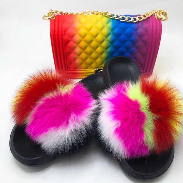 

slippers jelly purses with slipper shoes women custom crossbody bag fur slides sets real, Black