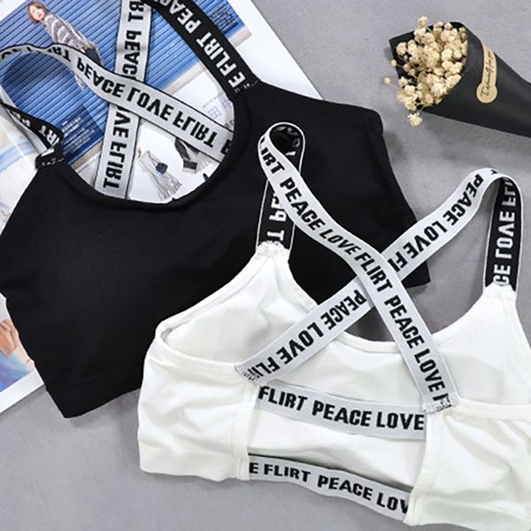 

women's korean version of the cotton belt chest pad, letter wear sports vest, White;black