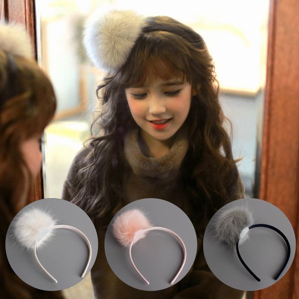 

15pcs fashion big fur pom pom hairbands solid oversize ball hair sticks headbands princess headwear girls hair accessories, Slivery;white
