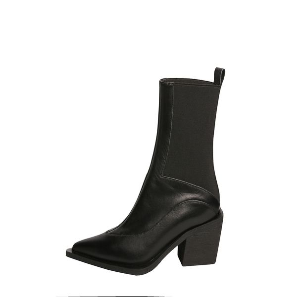 

genuine leather boots women thick heel pointed toe high heel ankle boots women 2020 fashion autumn/winter black