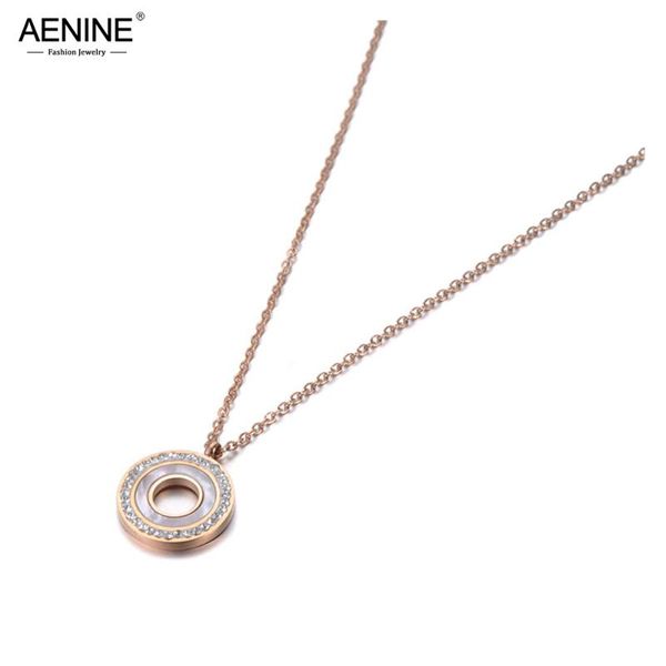 

aenine original titanium steel shell circle charm pendant jewelry rose gold cz crystal choker wedding necklace for women an19092, Silver