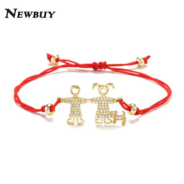 

cmoonry boys & girls & dog family friendship braided red string bracelet adjustable for lovers gold bracelets cz jewelry gift, Golden;silver
