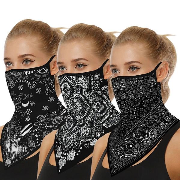 

3pc vintageprint outdoor bandana face mask sunscreen balaclava ski motorcycle helmet neck cover ride warm windproof face bandana, Blue;gray