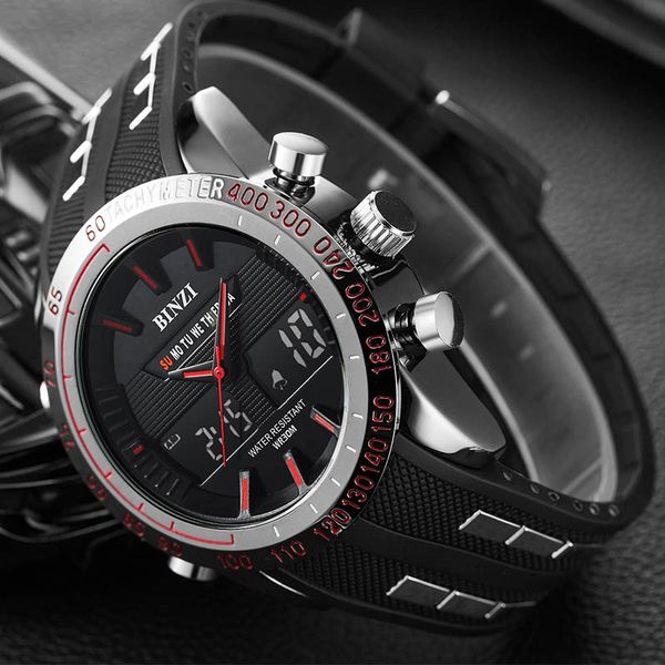 

wristwatches relogio masculino binzi digital sports watch luxury manly men electronic male running watches led wrist clock, Slivery;brown