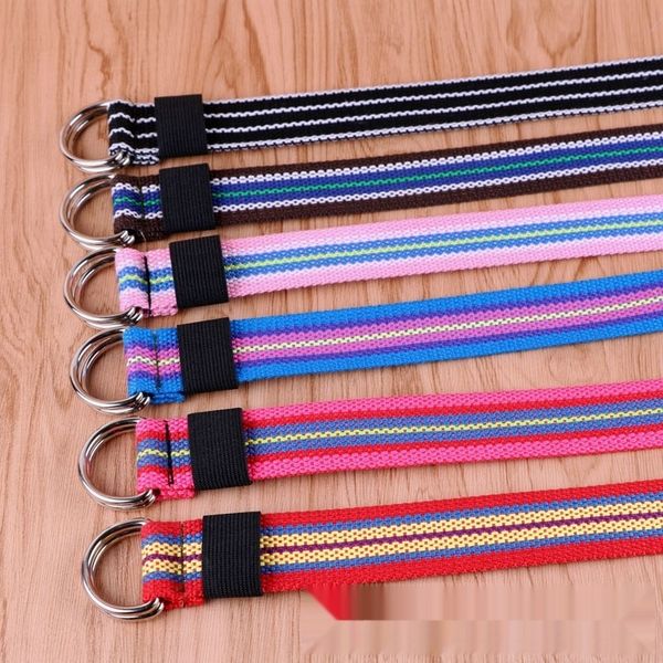 

3cm ring striped women's thin double casual narrow 3cm double ring striped women's thin canvas doublebelt casual belt narrow canva, Black;brown