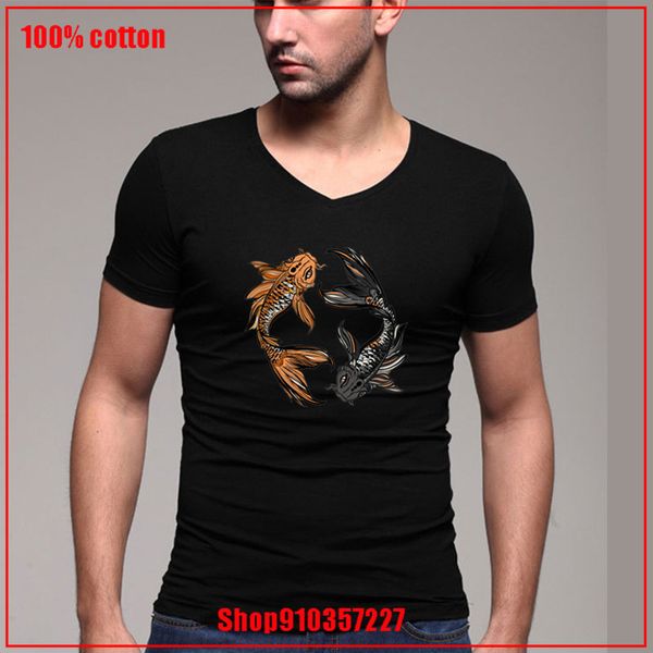 

yin yang style japanese koi fish anti-wrinkle cotton pop homme tee v-neck unique apparel father's day gift natural cotton