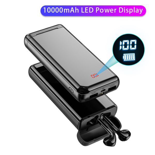 

tws wireless earphone bluetooth headphone stereo dual mic headset sport bluetooth earbuds with 10000mah charge case power bank