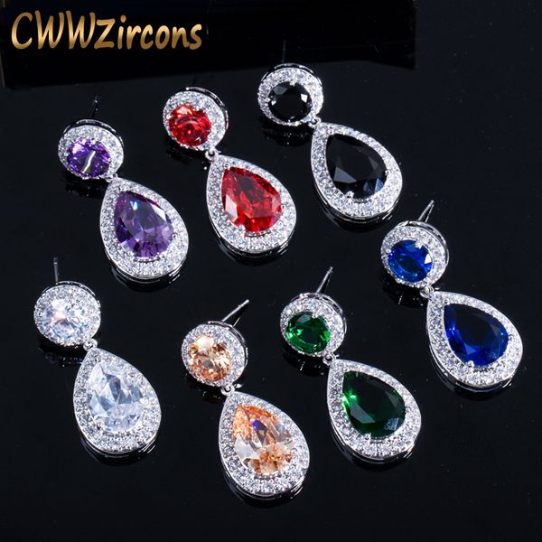 

dangle & chandelier cwwzircons brand classic red purple green 2.8 carat large cz crystal long drop earrings for women fashion zirconia jewel, Silver