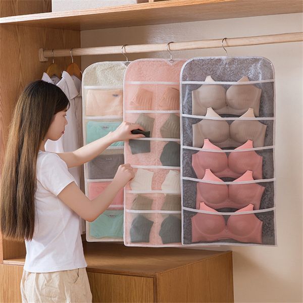 

double-sided 15 pockets hanging storage bag organizer for wardrobe closet storage bag door wall underwear sundry shoe home