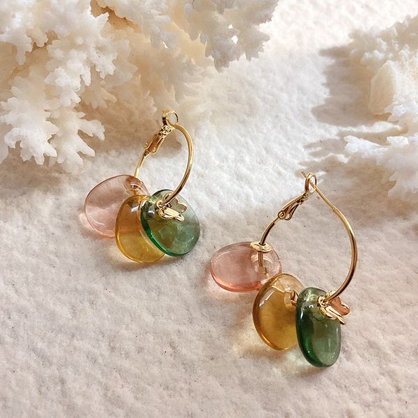 

hoop & huggie 2021 trendy colorful transparent resin earrings for women wafer geometric multi-layer round girls party jewelry gifts, Golden;silver