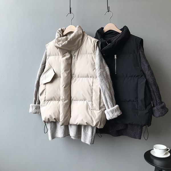 

mooirue 2020 autumn women parka vest coat slim thickening warm zipper vest cotton harajuku, Black;white